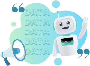 robot sy'n dweud data data gyda megaphone