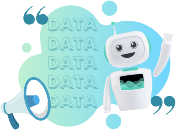 robot sy'n dweud data data gyda megaphone