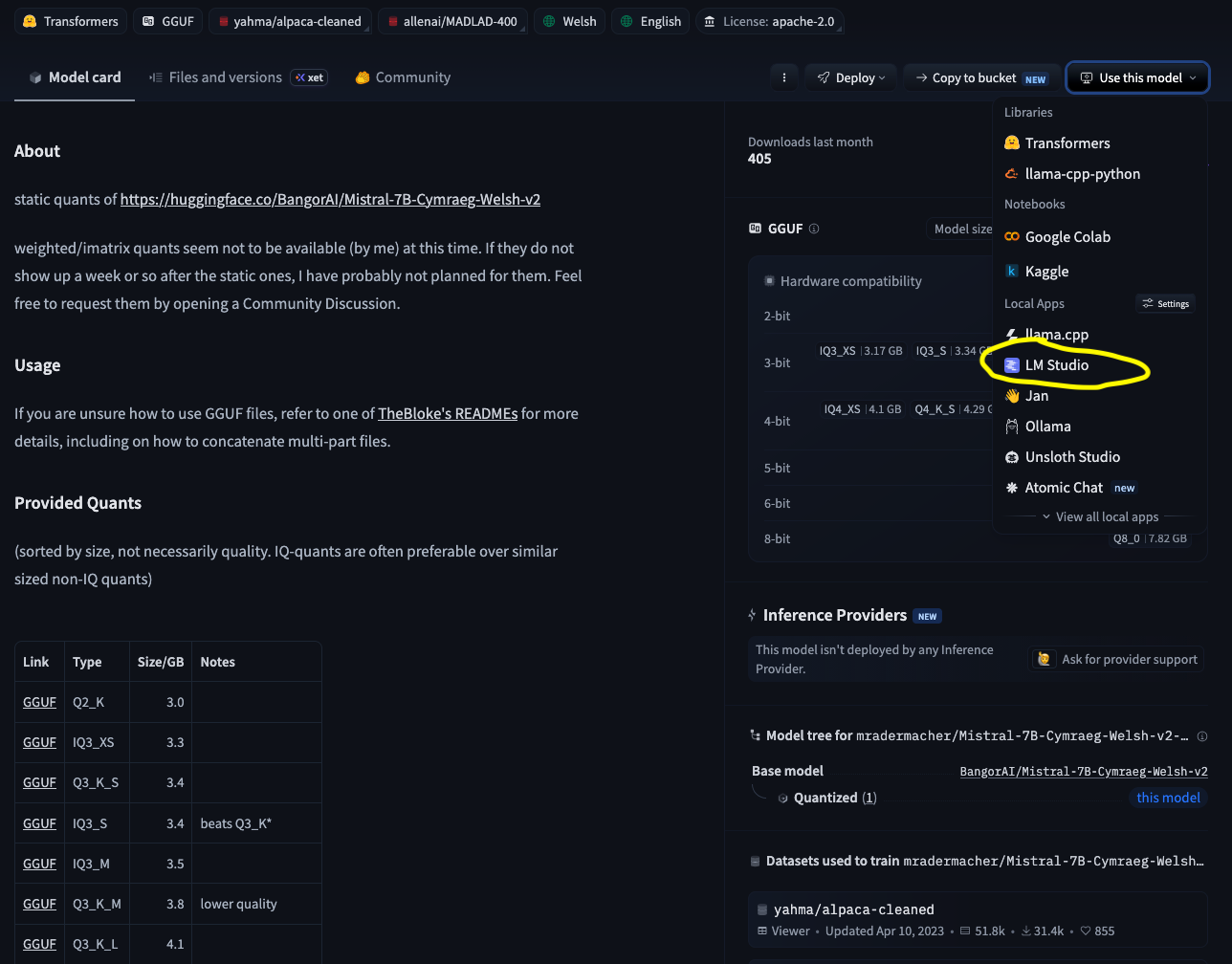 A screenshot showing how to select an LM Studio model.
