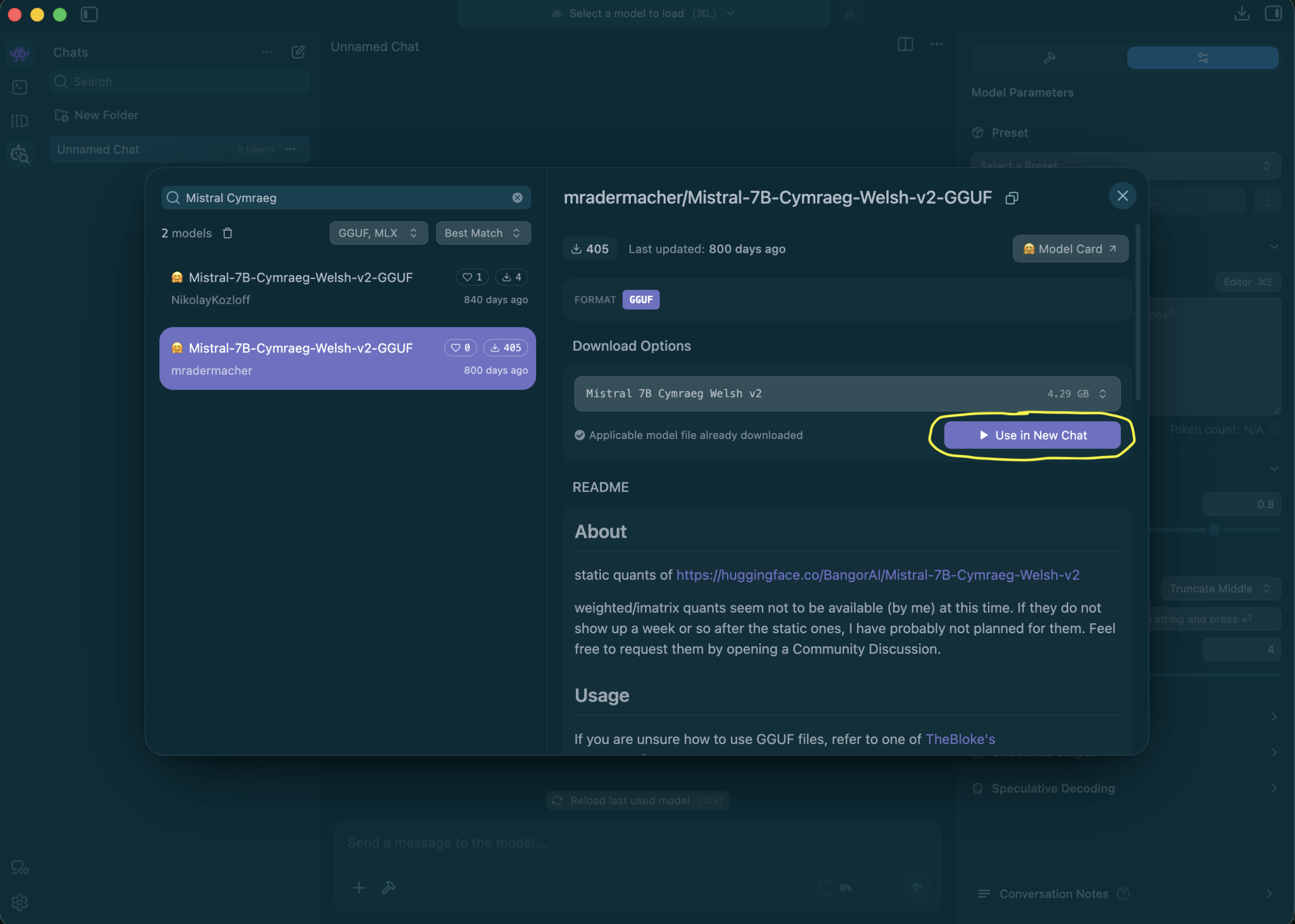 Select use option in a new chat